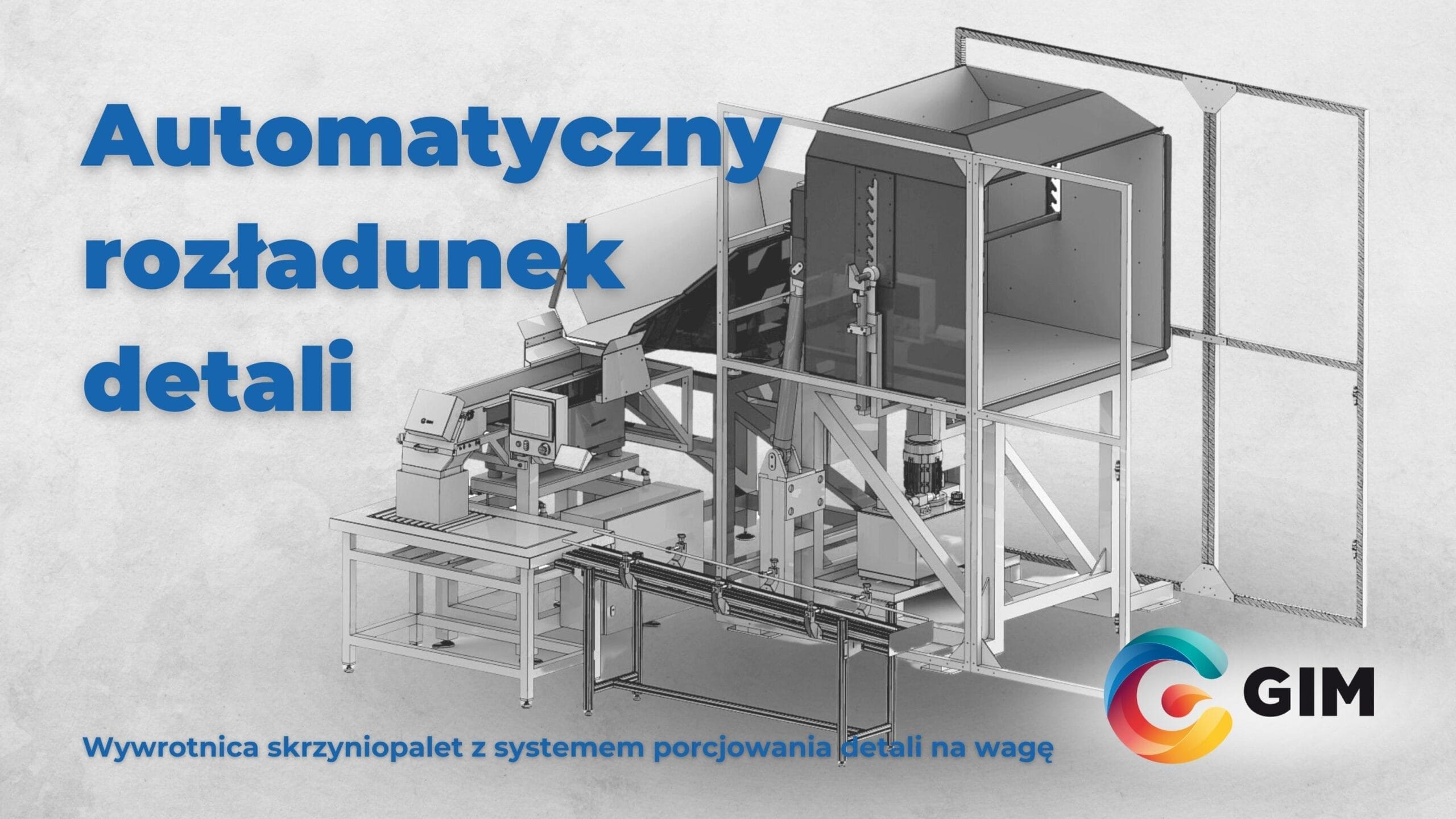 Rysunek komputerowy - maszyna do pakowania elementów złącznych na wagę z wywrotnicą skrzyniopalet