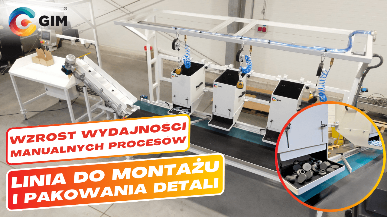Linia do montażu i pakowania detali z przenośnikiem taśmowym i stanowiskami ręcznymi